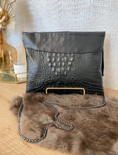 Load image into Gallery viewer, Black Croc With Solid Leather Flap
