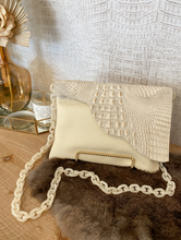 Load image into Gallery viewer, Solid Cream Crossbody/Clutch with Gold/White Croc Flap
