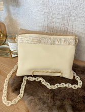 Load image into Gallery viewer, Solid Cream Crossbody/Clutch with Gold/White Croc Flap
