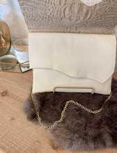 Load image into Gallery viewer, Solid Cream with White/Gold Croc Double Flap Clutch/Crossbody
