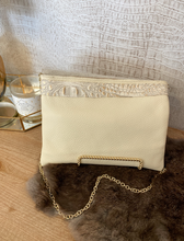 Load image into Gallery viewer, Solid Cream with White/Gold Croc Double Flap Clutch/Crossbody
