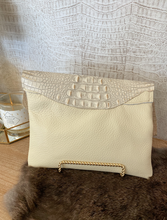 Load image into Gallery viewer, Solid Cream with White/Gold Croc Double Flap Clutch/Crossbody
