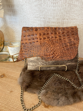 Load image into Gallery viewer, Brindle Hide with Tan Croc Flap Clutch/Crossbody
