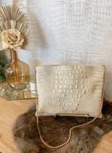 Load image into Gallery viewer, Gold/White Clutch/Crossbody With White Hide Flap
