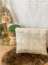 Load image into Gallery viewer, Gold/White Clutch/Crossbody With White Hide Flap
