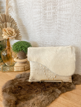 Load image into Gallery viewer, Gold/White Clutch/Crossbody With White Hide Flap
