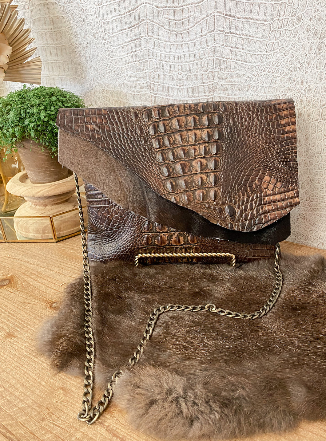 Coco Double Flap Croc Clutch/Crossbody