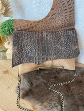 Load image into Gallery viewer, Linebacker with Chocolate Brown Croc Double Flap Clutch/Crossbody
