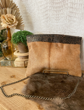 Load image into Gallery viewer, Linebacker with Chocolate Brown Croc Double Flap Clutch/Crossbody
