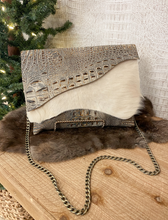 Load image into Gallery viewer, Brown/Grey Croc with White Hide Clutch/Crossbody
