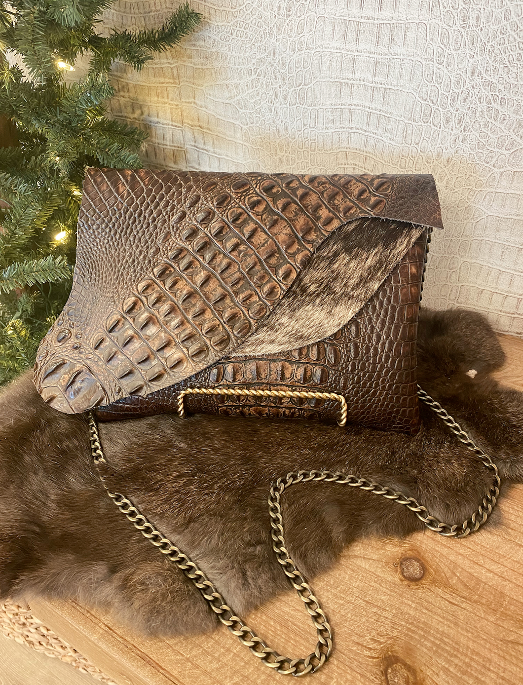 Coco Croc with Brindle Flap Clutch/Crossbody