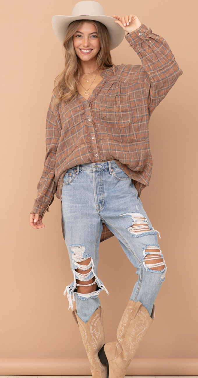 Tan Plaid Top