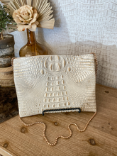 Load image into Gallery viewer, Gold/White Croc with Axis Flap Clutch/Crossbody
