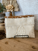 Load image into Gallery viewer, Gold/White Croc with Axis Flap Clutch/Crossbody
