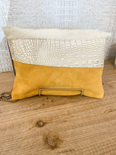 Load image into Gallery viewer, Mustard Yellow Suede with Cream Hide Flap Clutch/Crossbody
