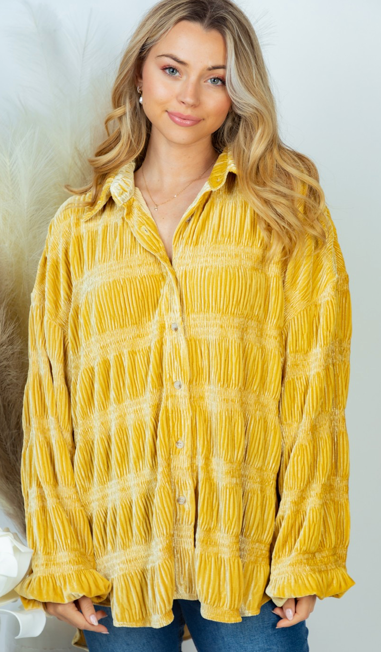 Mustard Ribbed Velvet Top