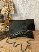 Load image into Gallery viewer, Black Croc and Hide (DF) Clutch/Crossbody
