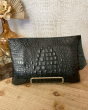 Load image into Gallery viewer, Black Croc and Hide Clutch/Crossbody
