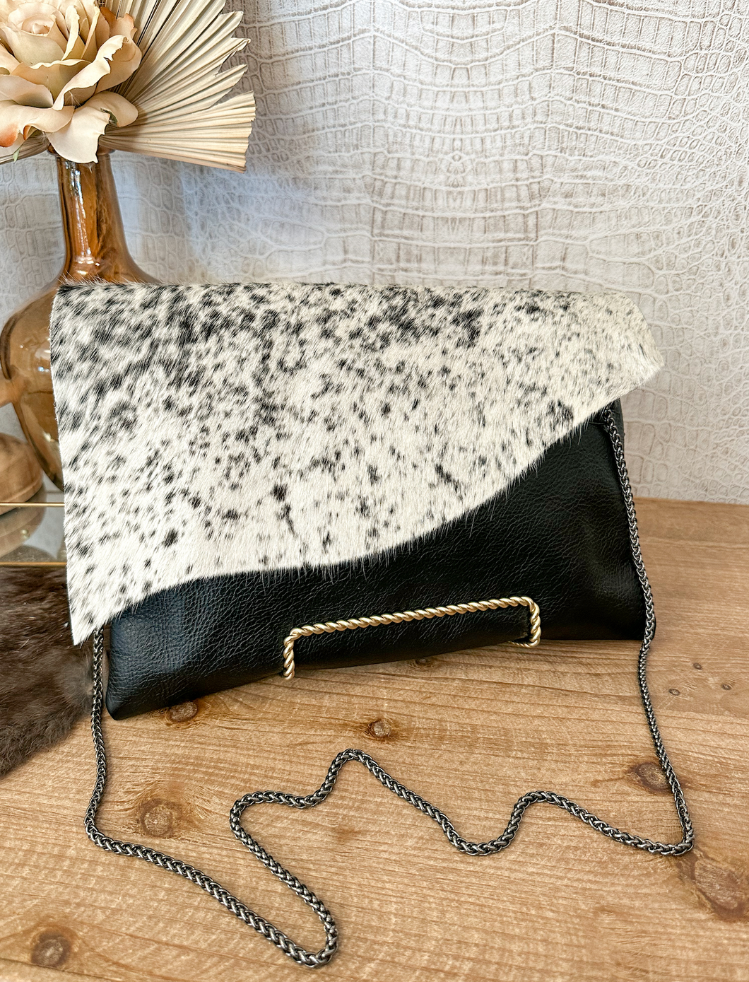 Speckled Hide with Solid Black Leather Clutch/Crossbody