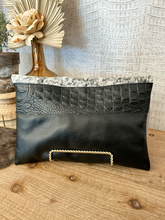 Load image into Gallery viewer, Speckled Hide with Solid Black Leather Clutch/Crossbody
