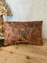 Load image into Gallery viewer, Brindle hide with tan Croc Clutch/Crossbody
