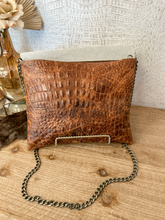 Load image into Gallery viewer, Double Flap Tan Croc with Brindle Hide Clutch/Crossbody
