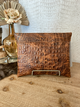 Load image into Gallery viewer, Double Flap Tan Croc with Brindle Hide Clutch/Crossbody
