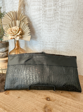 Load image into Gallery viewer, Black Speckled Hide With Black Croc Clutch
