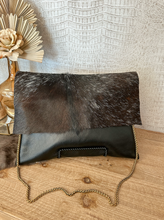 Load image into Gallery viewer, Black Speckled Hide with Solid Black Leather Clutch/Crossbody
