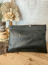 Load image into Gallery viewer, Black Speckled Hide with Solid Black Leather Clutch/Crossbody
