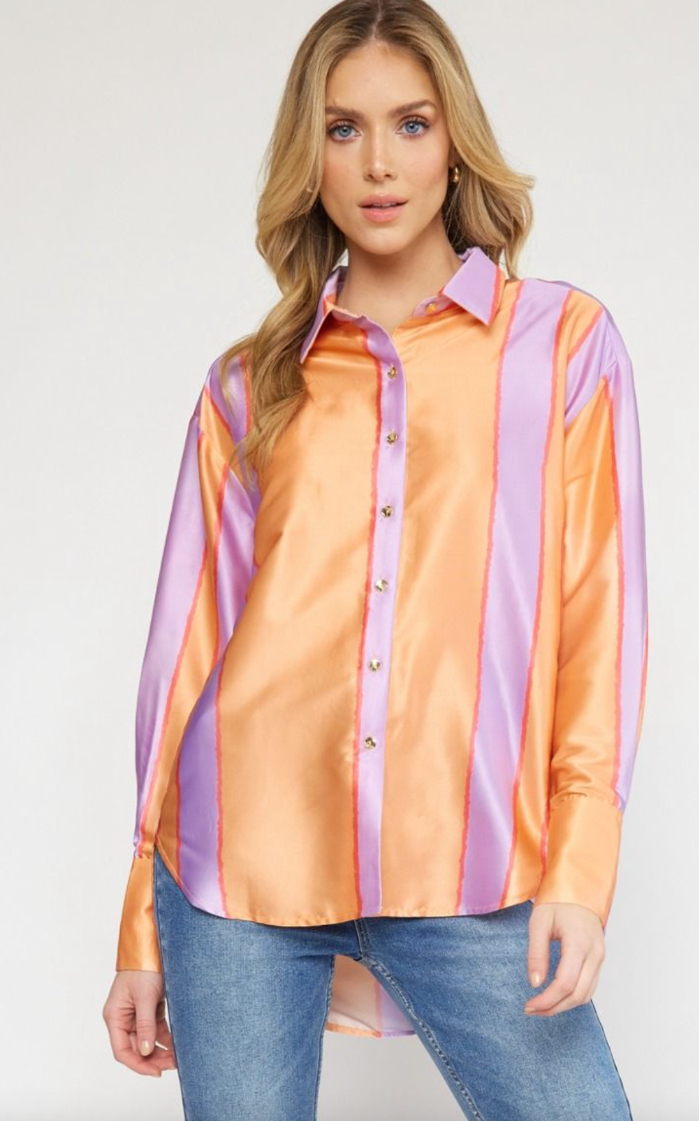 Striped Peach Satin Blouse