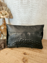 Load image into Gallery viewer, Black Hide with Croc Double Flap Clutch/Crossbody
