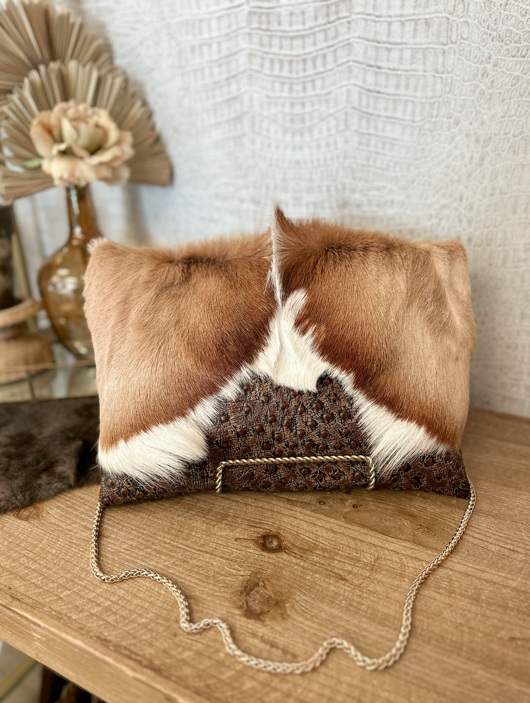 Ostrich With Springbok Flap Clutch/Crossbody