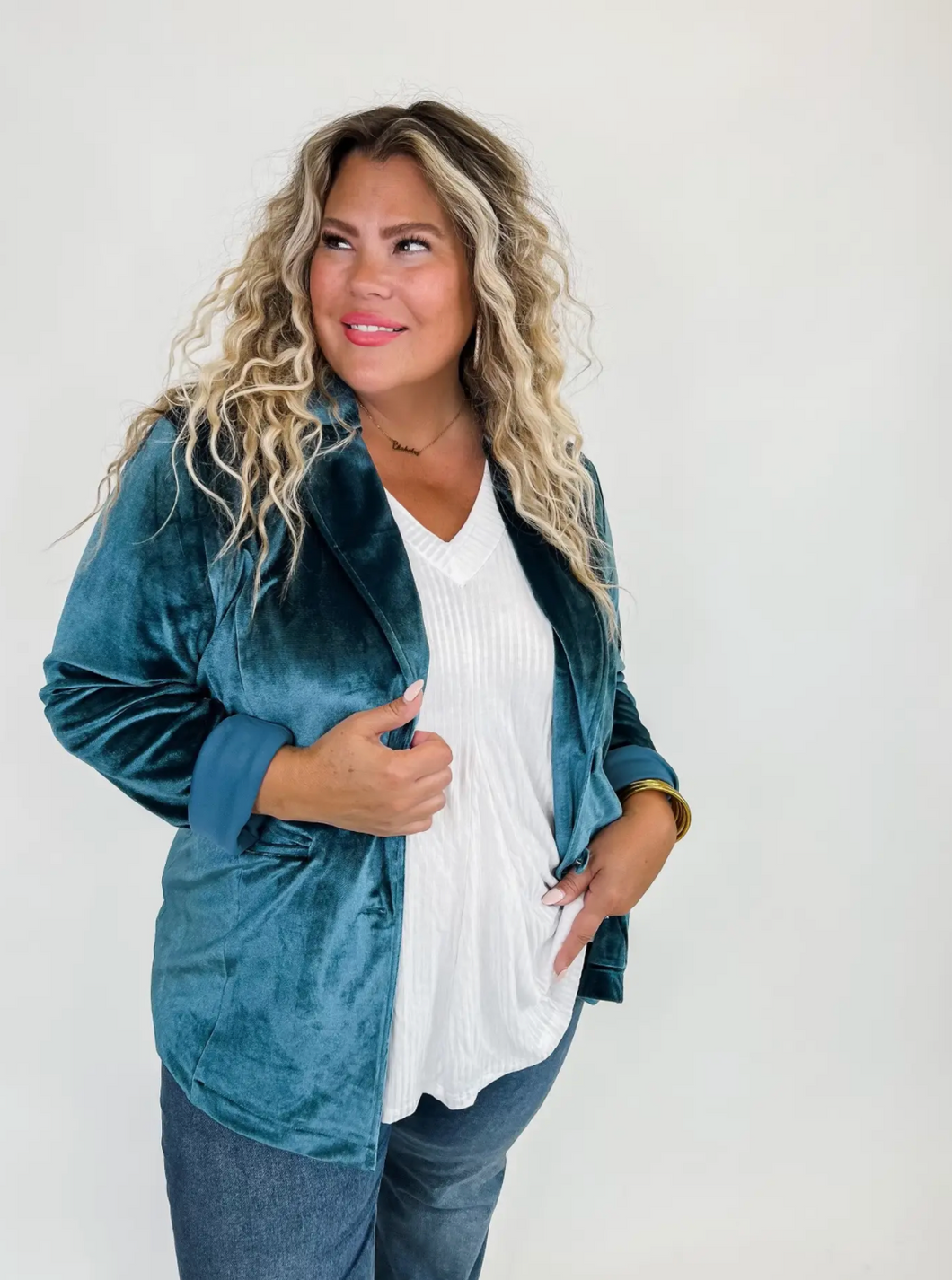 Dusty Blue Velvet Blazer