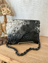 Load image into Gallery viewer, Black Croc with Black/White Spec Hide Crossbody
