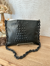 Load image into Gallery viewer, Black Croc with Black/White Spec Hide Crossbody
