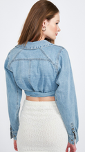 Load image into Gallery viewer, Cropped Tie Denim Blouse
