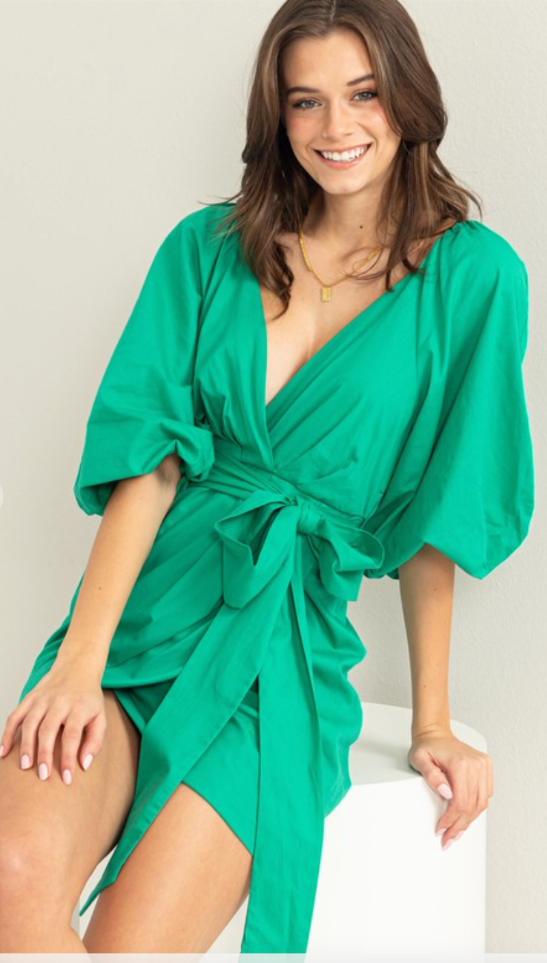 Green Puff Sleeve Blouse