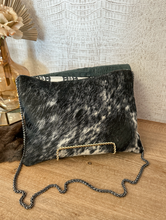 Load image into Gallery viewer, Black Croc with Black/White Spec Hide Clutch/Crossbody
