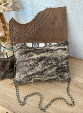 Load image into Gallery viewer, Dark Brown Croc with Brindle Hide Clutch/Crossbody
