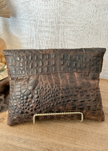 Load image into Gallery viewer, Dark Brown Croc with Brindle Hide Clutch/Crossbody
