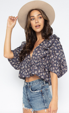 Load image into Gallery viewer, Navy Ruffle Print Blouse
