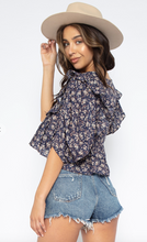 Load image into Gallery viewer, Navy Ruffle Print Blouse
