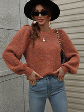 Load image into Gallery viewer, Heathered Long Lantern Sleeve Rib-Knit Sweater
