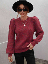 Load image into Gallery viewer, Heathered Long Lantern Sleeve Rib-Knit Sweater
