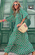 Load image into Gallery viewer, Women&#39;s V-Neck Geometric Print Patch Puff Sleeve Dress

