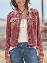 Load image into Gallery viewer, Women&#39;s Solid Color Velvet Crop Trucker Jacket

